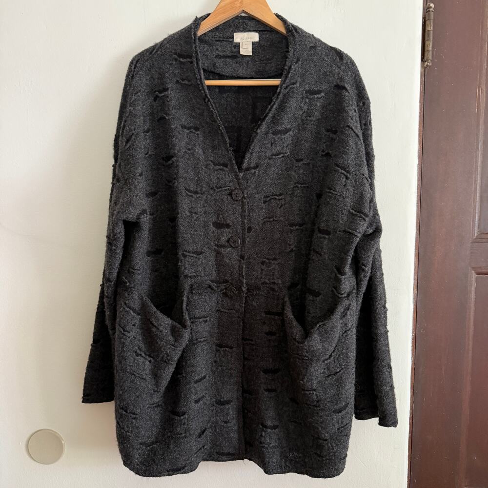 90s Vintage J.Jill Dark Gray Art to wear Wool Lagenlook Jacket Small Oversized